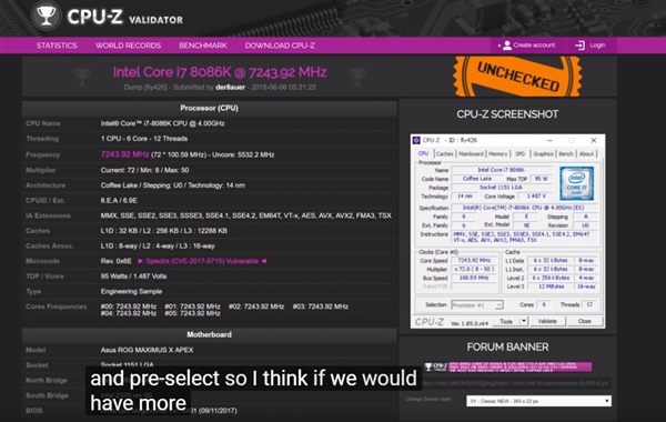 40������i7-8086K����ͽ��쿪�����ɳ�Ƶ7.24GHz