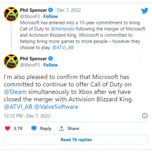 微软Xbox CEO承诺：收购动视暴雪后将为任天堂提供10年《使命召唤》